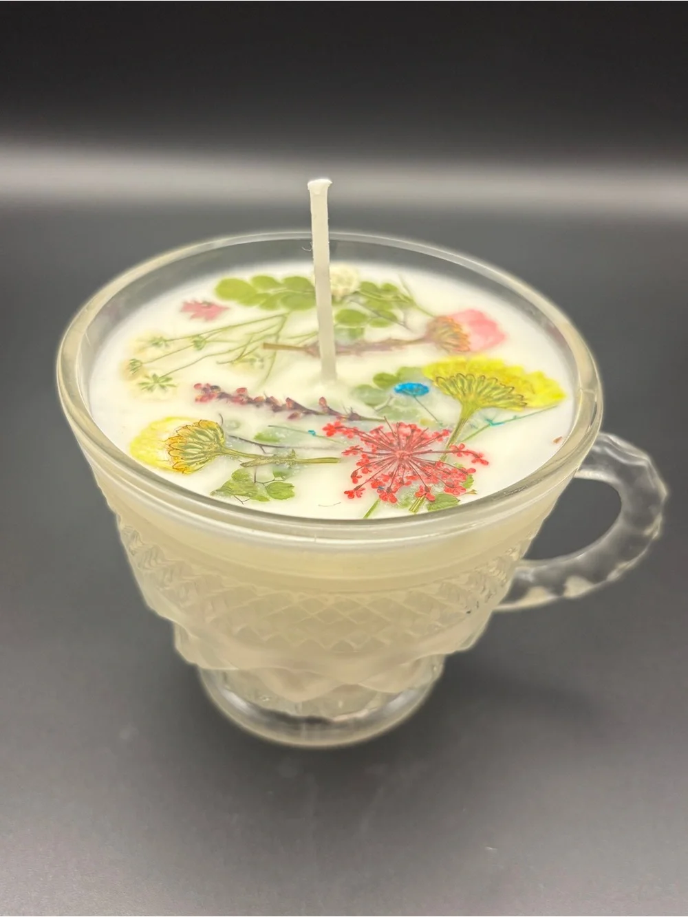 Floral Scented Candle in Clear Glass Teacup